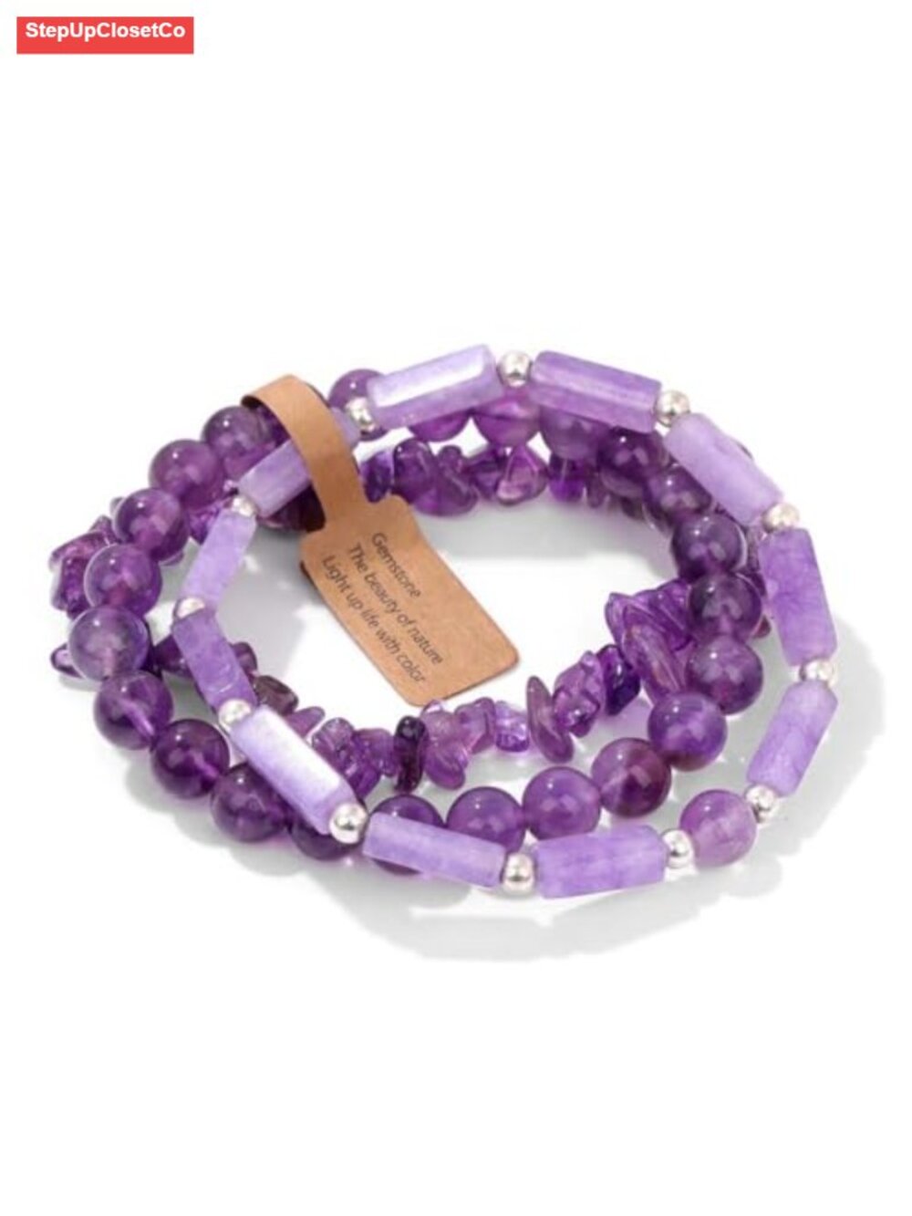 3-Piece Stretch Bracelet Set Women Boho Layering Stone
